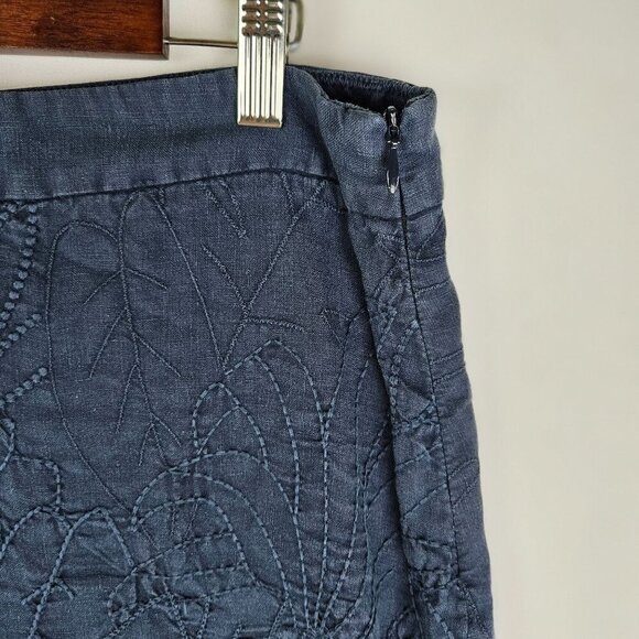 Tommy Bahama Skirt Size 12 Embroidered100% Linen  Navy Blue A-Line - Picture 3 of 7